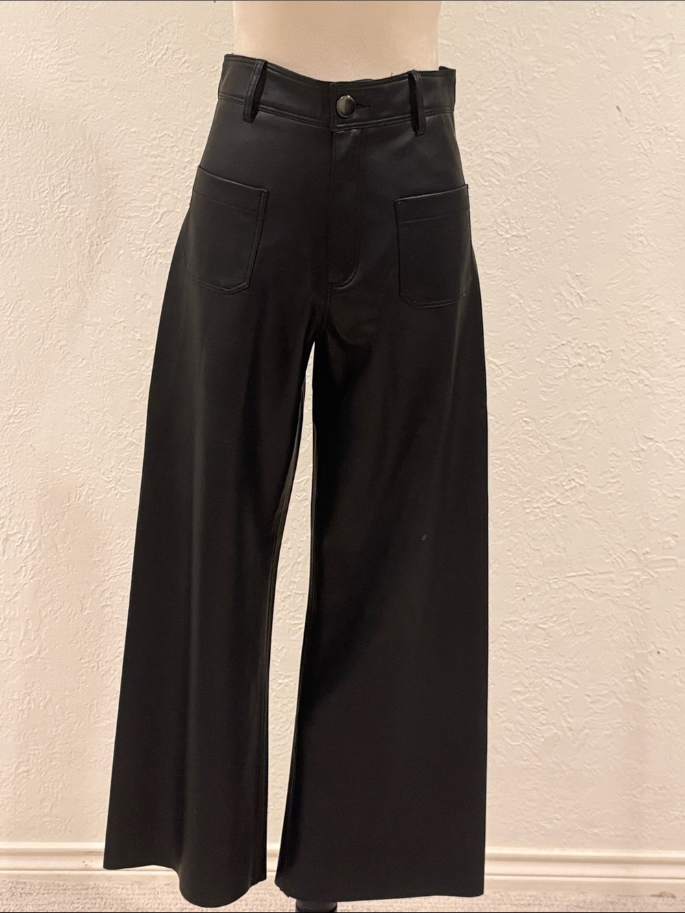High-Rise Black Wide-Leg Leather like pants size 4